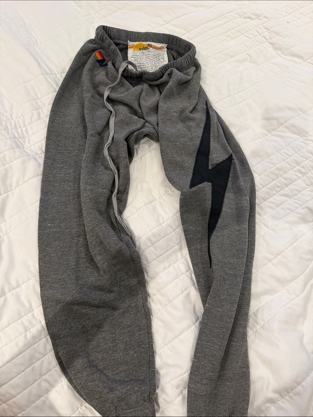 Aviator Nation Gray Sweatpants with Black Lightning Bolt